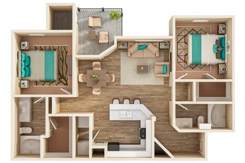 Floor plan for 2 beds, 2 baths, 1011 sqft